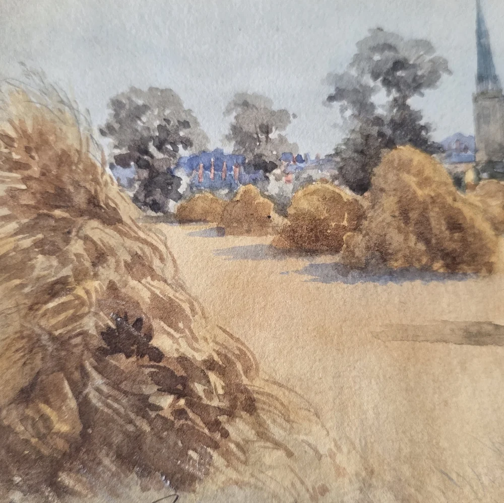 Antique Pastoral Scene Original Water Color Painting On Paper - Picture 5 of 7